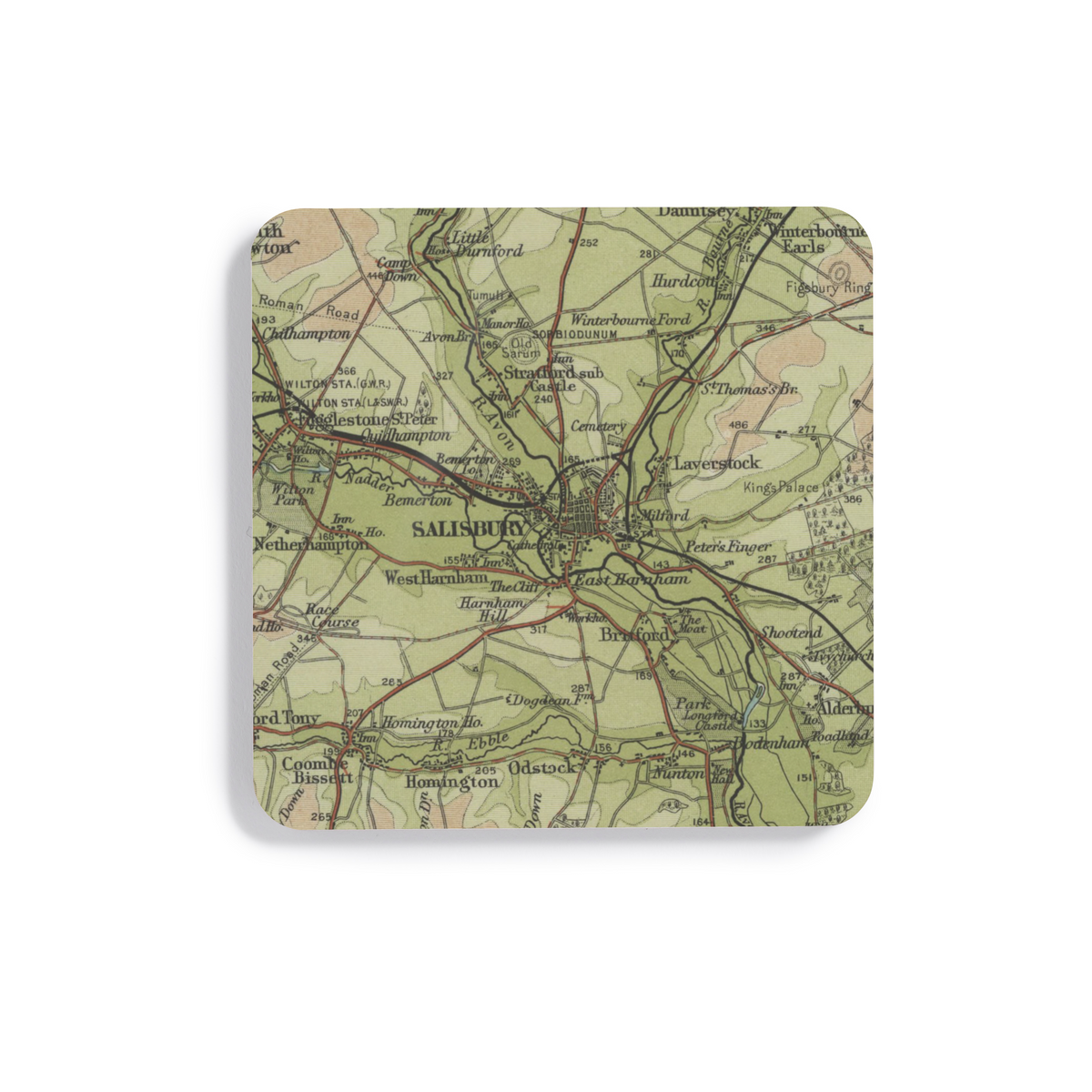 Salisbury historic map coaster, Bartholomew Half-Inch, 1902 — product view 2