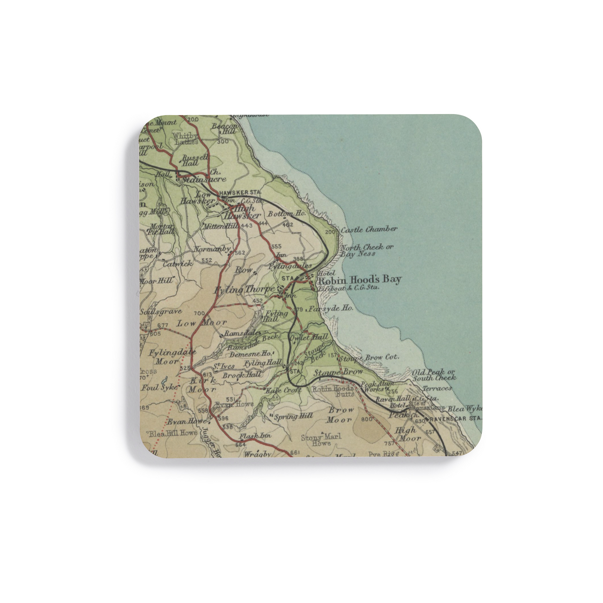 Robin Hood’s Bay historic map coaster, Bartholomew Half-Inch, 1903 — product view 2