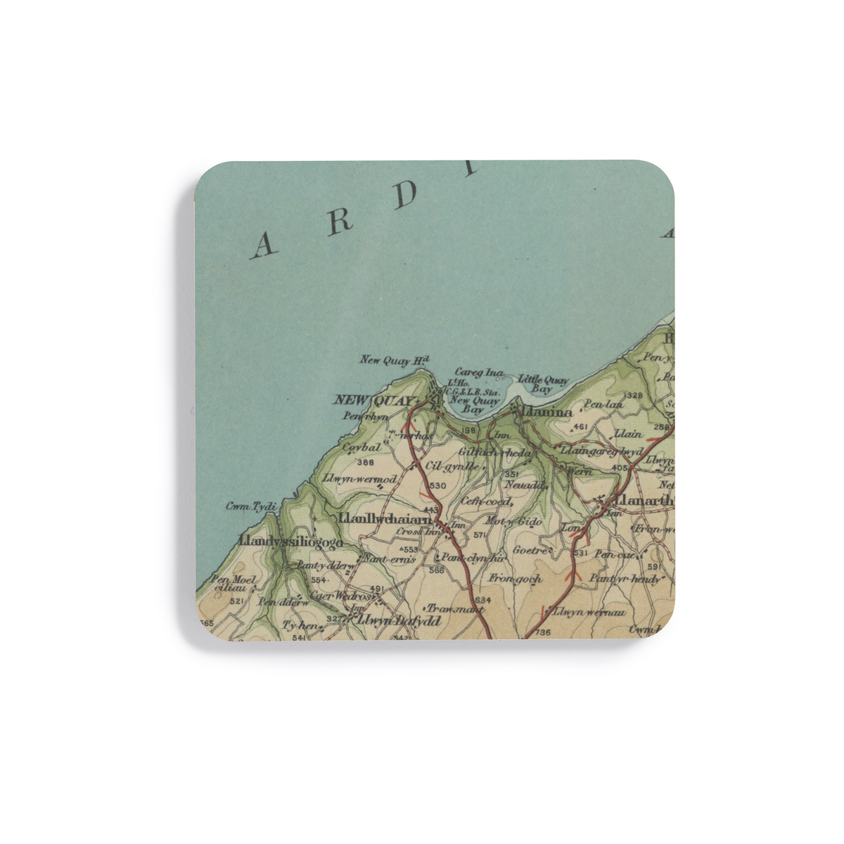 New Quay historic map coaster, Bartholomew Half-Inch, 1903 — product view 2