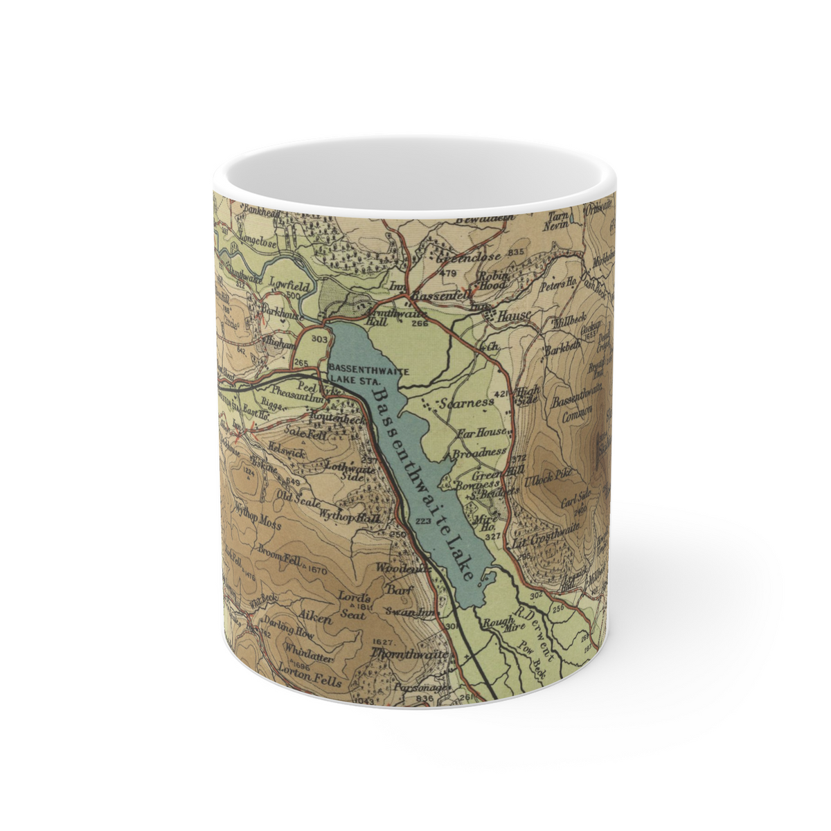 Bassenthwaite Lake historic map mug, Bartholomew Half-Inch, 1903 — product view 2