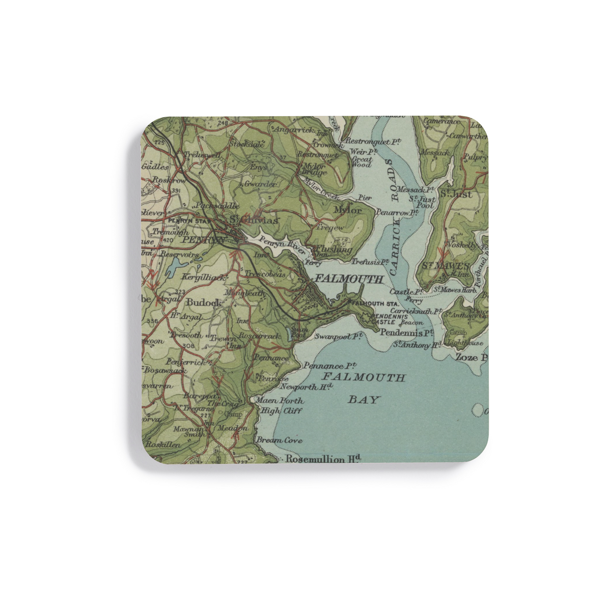 Falmouth historic map coaster, Bartholomew Half-Inch, 1903 — product view 2
