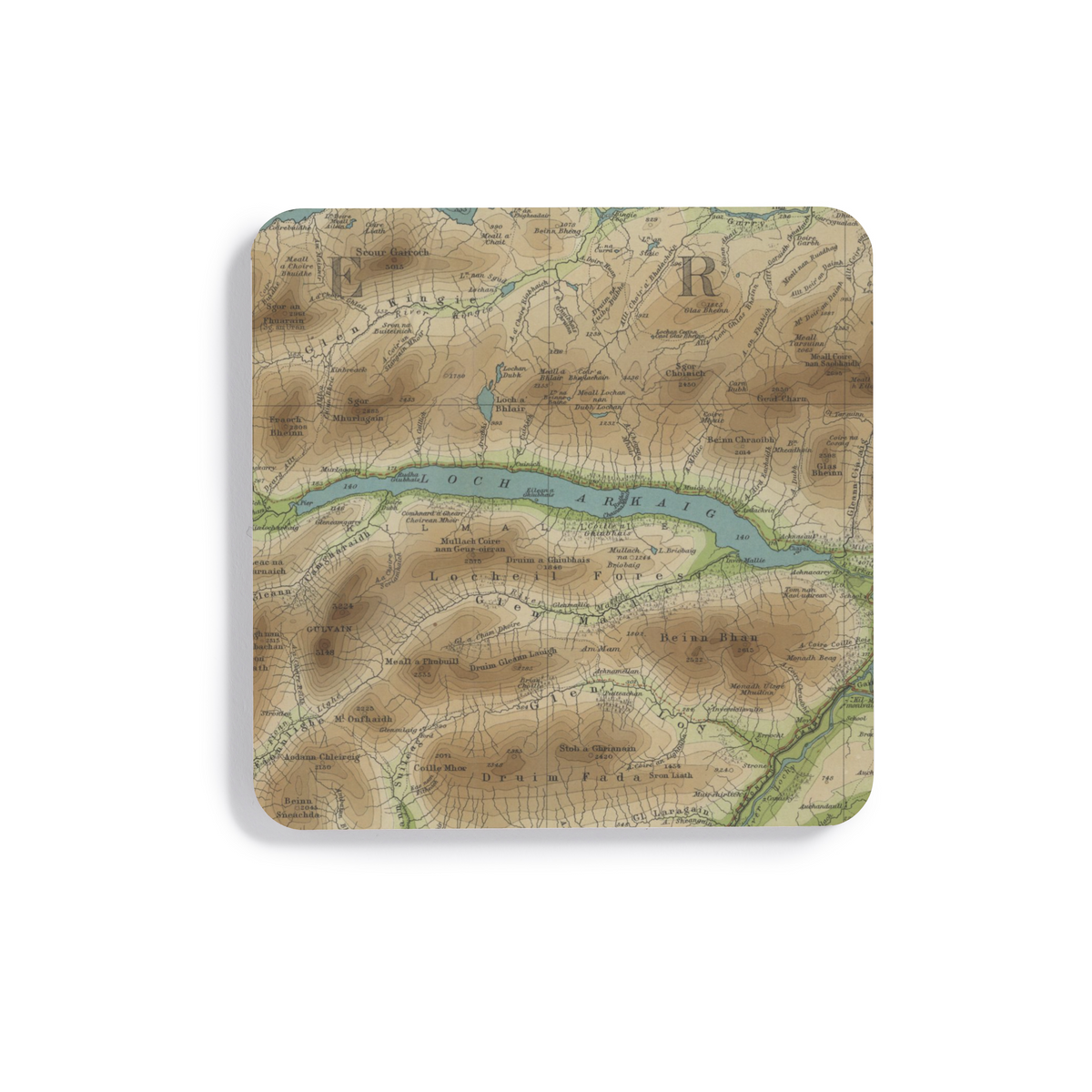Loch Arkaig historic map coaster, Bartholomew Half-Inch, 1904 — product view 2