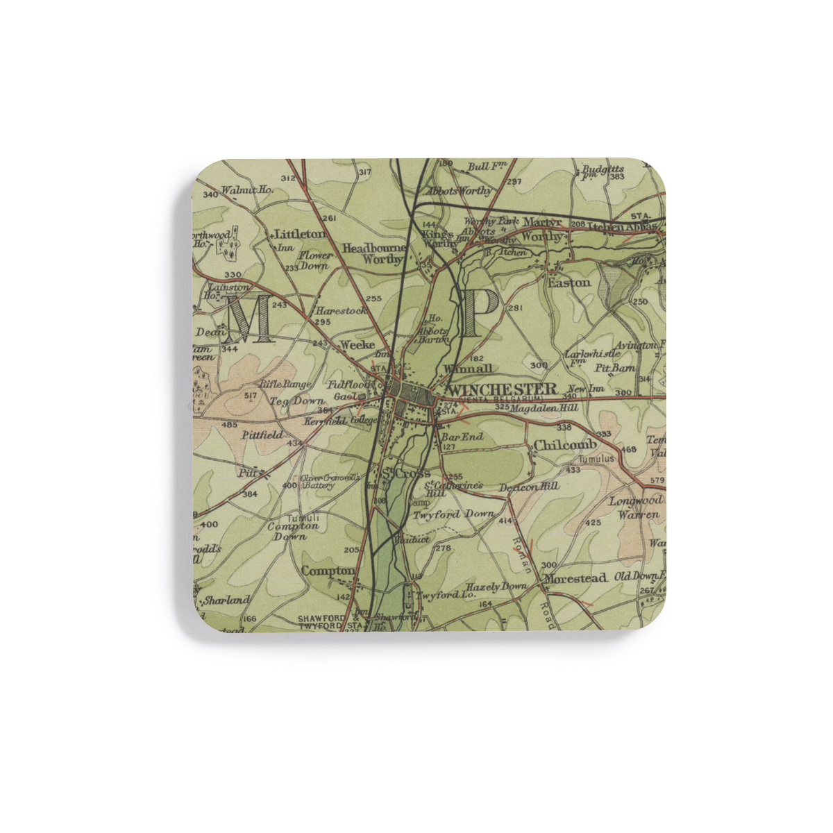 Winchester historic map coaster, Bartholomew Half-Inch, 1902 — product view 2