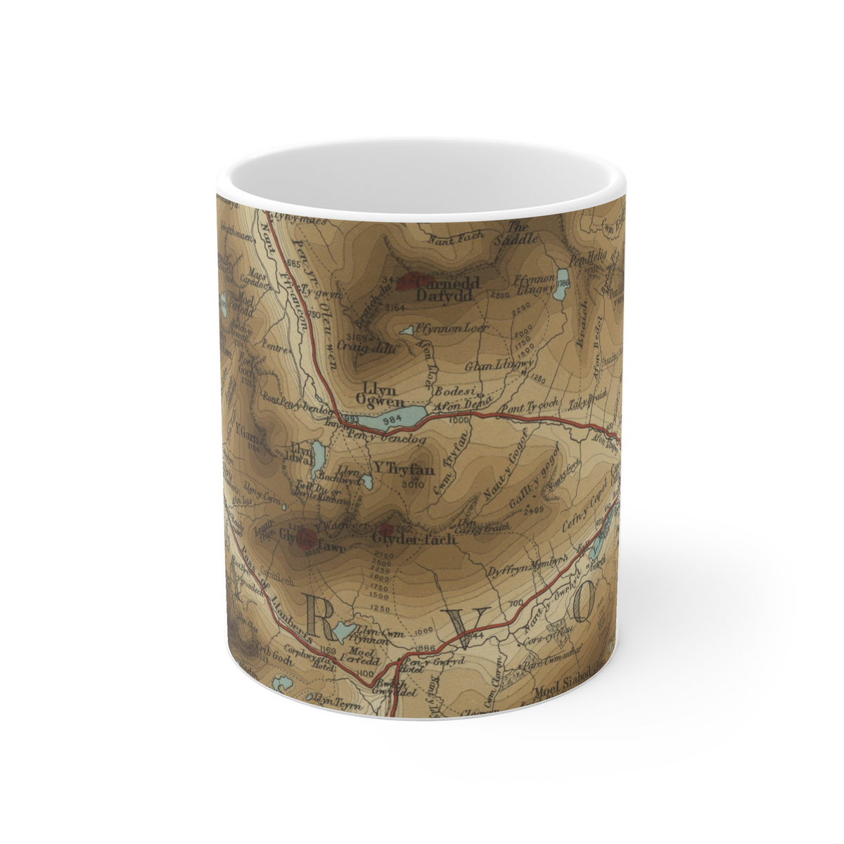 Tryfan historic map mug, Bartholomew Half-Inch, 1904 — product view 2