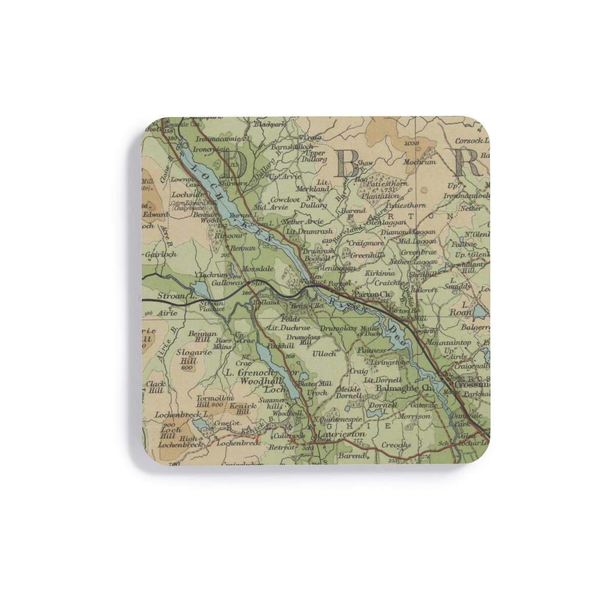 Loch Ken historic map coaster, Bartholomew Half-Inch, 1901 — product view 2