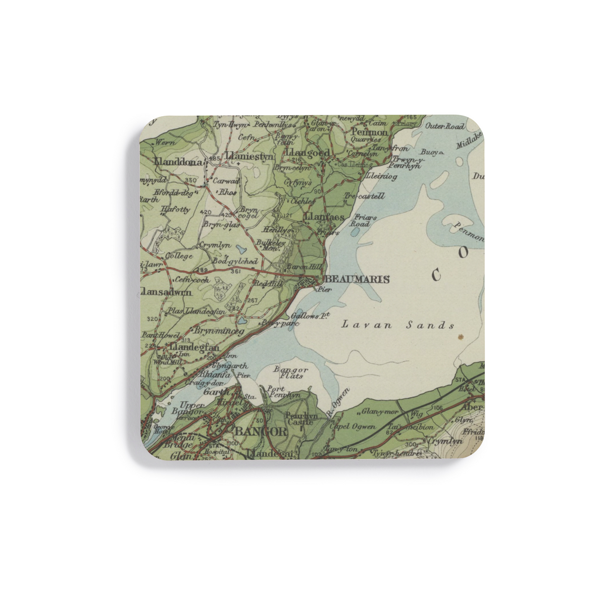 Beaumaris historic map coaster, Bartholomew Half-Inch, 1904 — product view 2