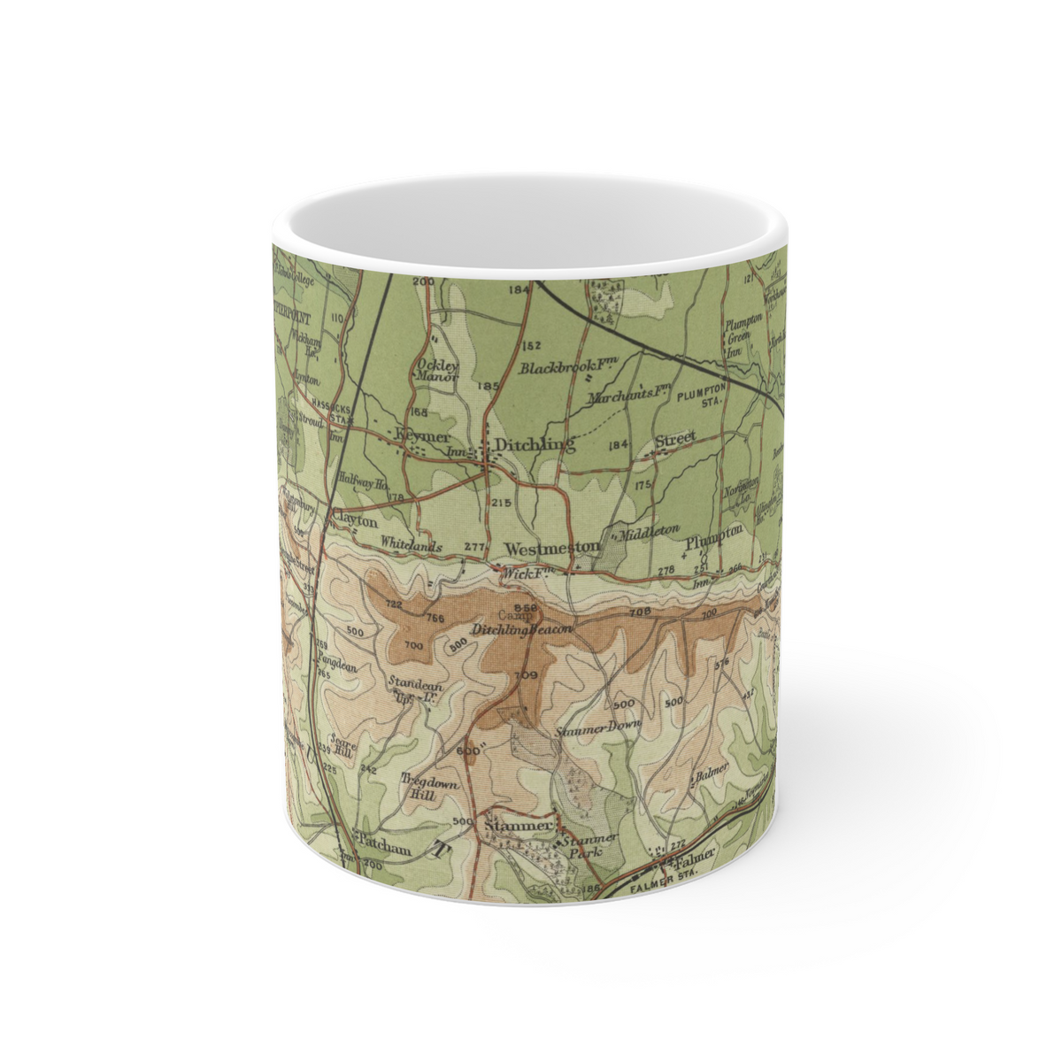 Ditchling Beacon historic map mug, Bartholomew Half-Inch, 1902 — product view 2