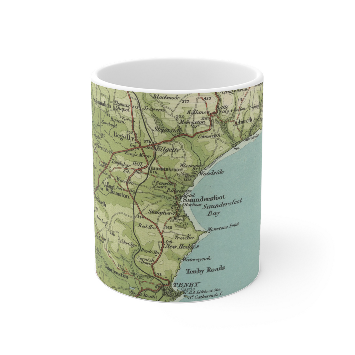 Saundersfoot historic map mug, Bartholomew Half-Inch, 1903 — product view 2