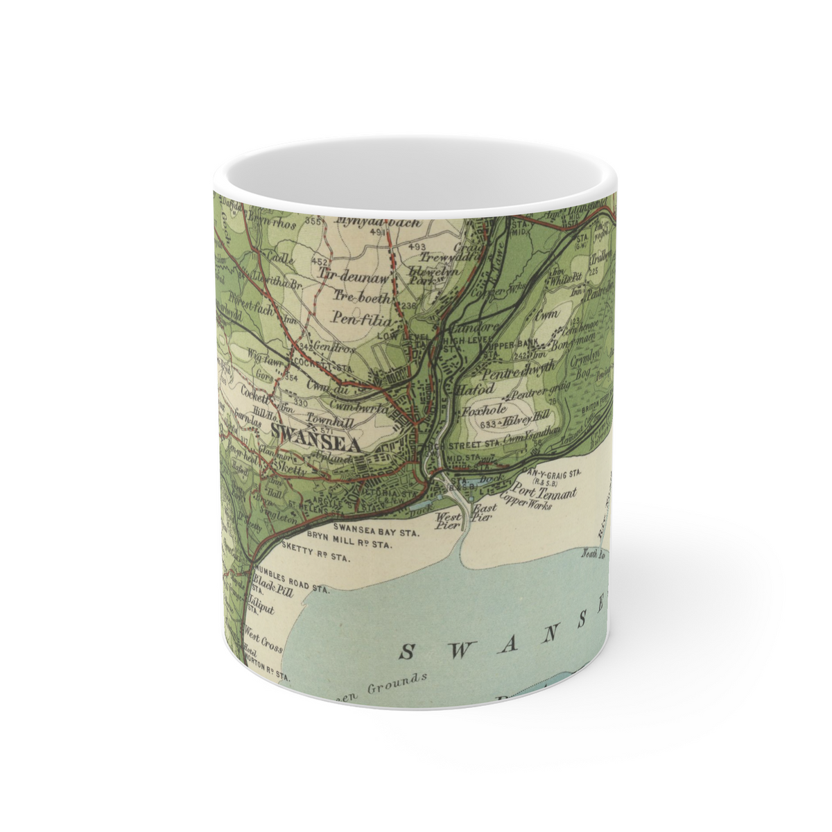 Swansea historic map mug, Bartholomew Half-Inch, 1904 — product view 2