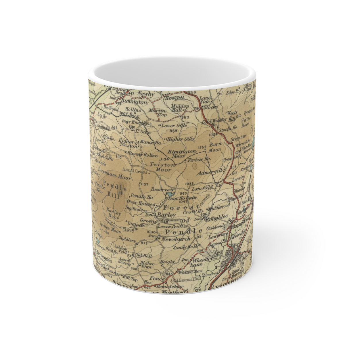 Pendle Hill historic map mug, Bartholomew Half-Inch, 1906 — product view 2