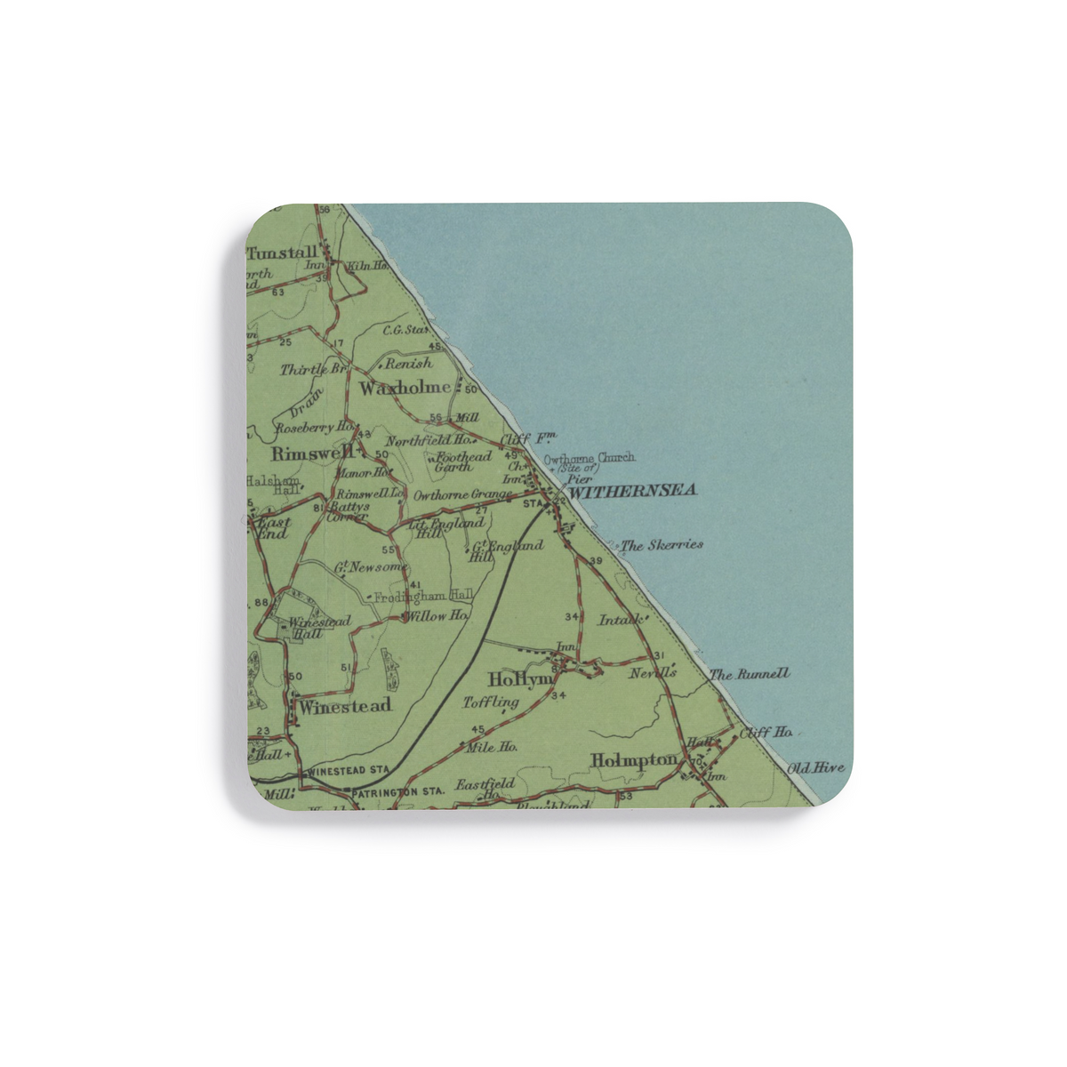 Withernsea historic map coaster, Bartholomew Half-Inch, 1902 — product view 2