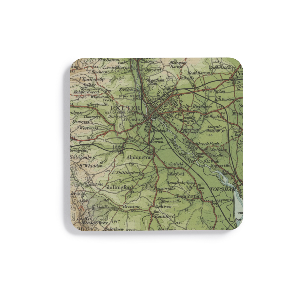 Exeter historic map coaster, Bartholomew Half-Inch, 1903 — product view 2