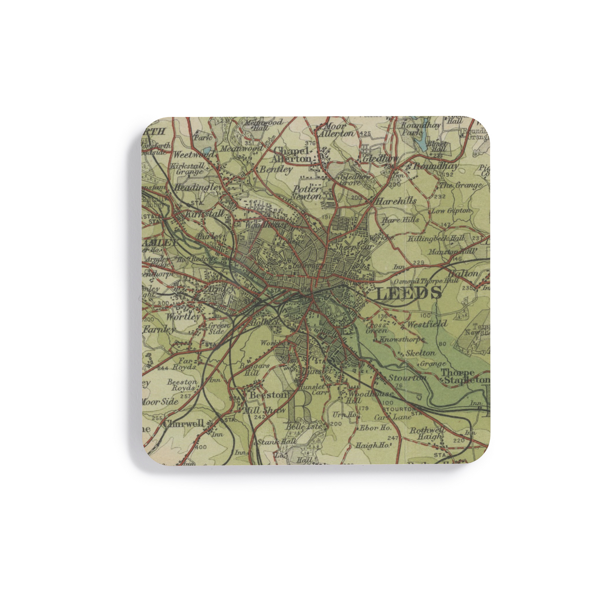 Leeds historic map coaster, Bartholomew Half-Inch, 1906 — product view 2