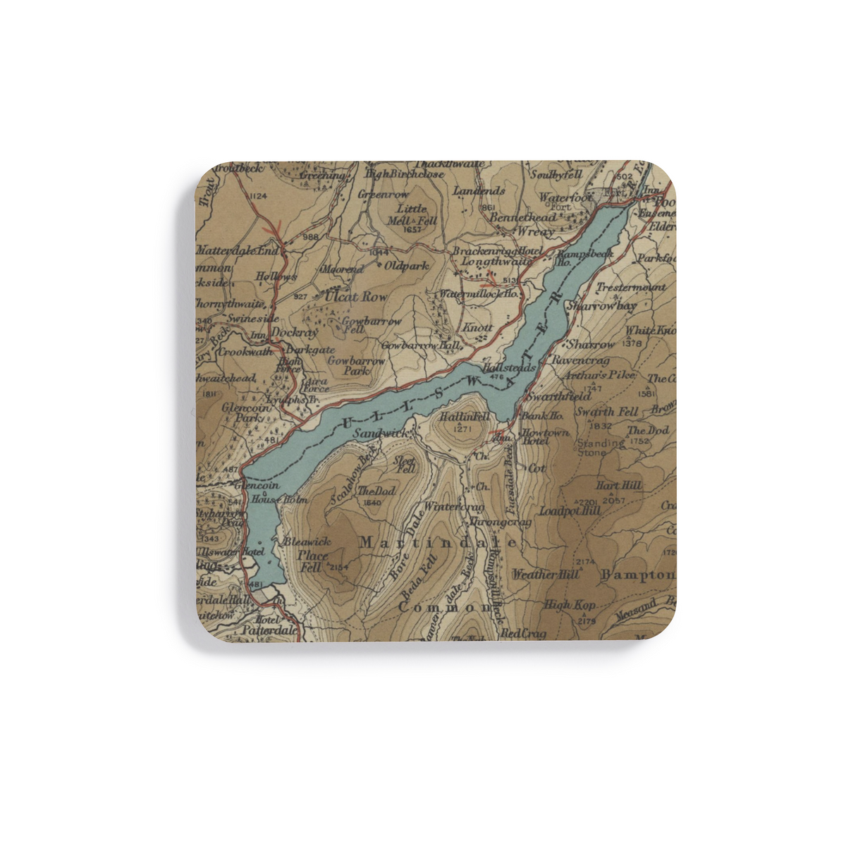 Ullswater historic map coaster, Bartholomew Half-Inch, 1903 — product view 2