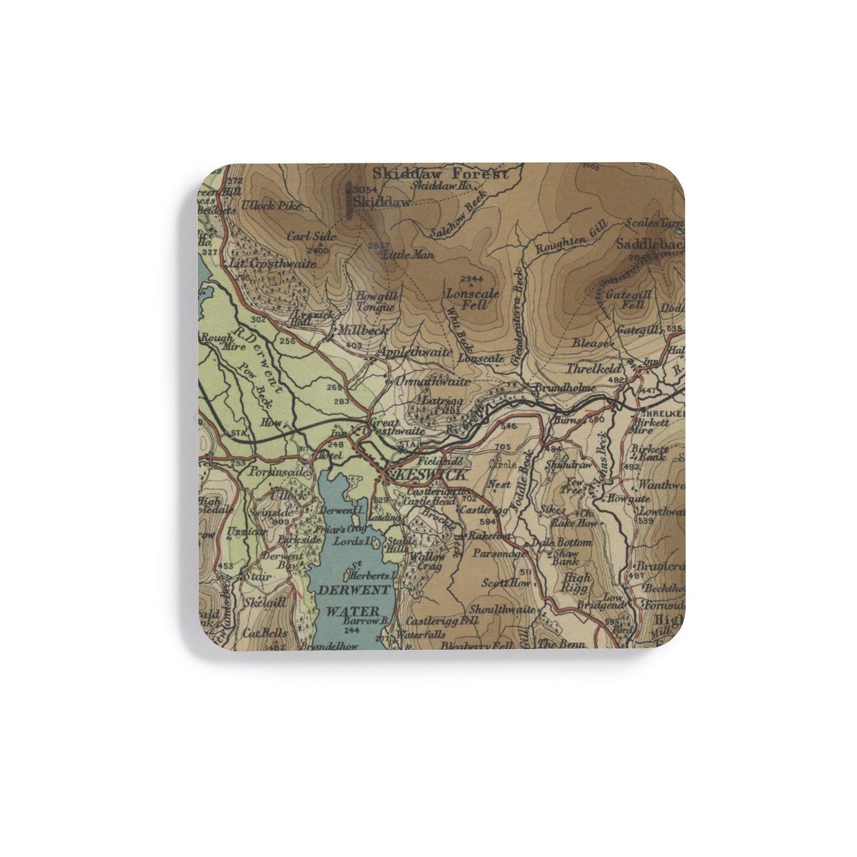 Latrigg historic map coaster, Bartholomew Half-Inch, 1903 — product view 2