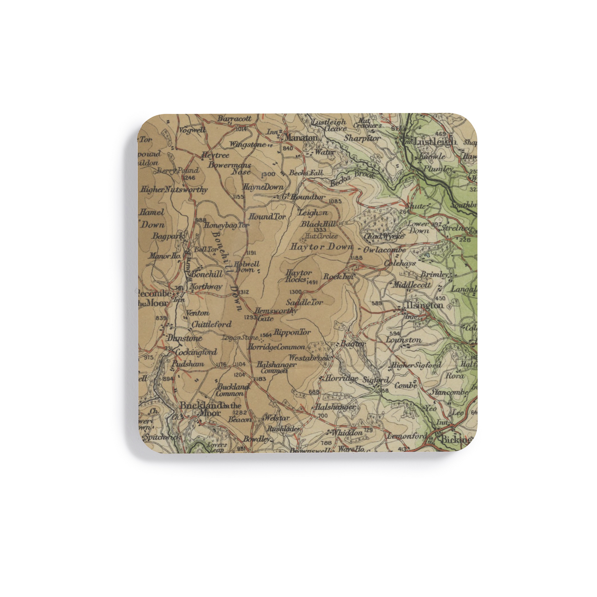 Haytor historic map coaster, Bartholomew Half-Inch, 1903 — product view 2