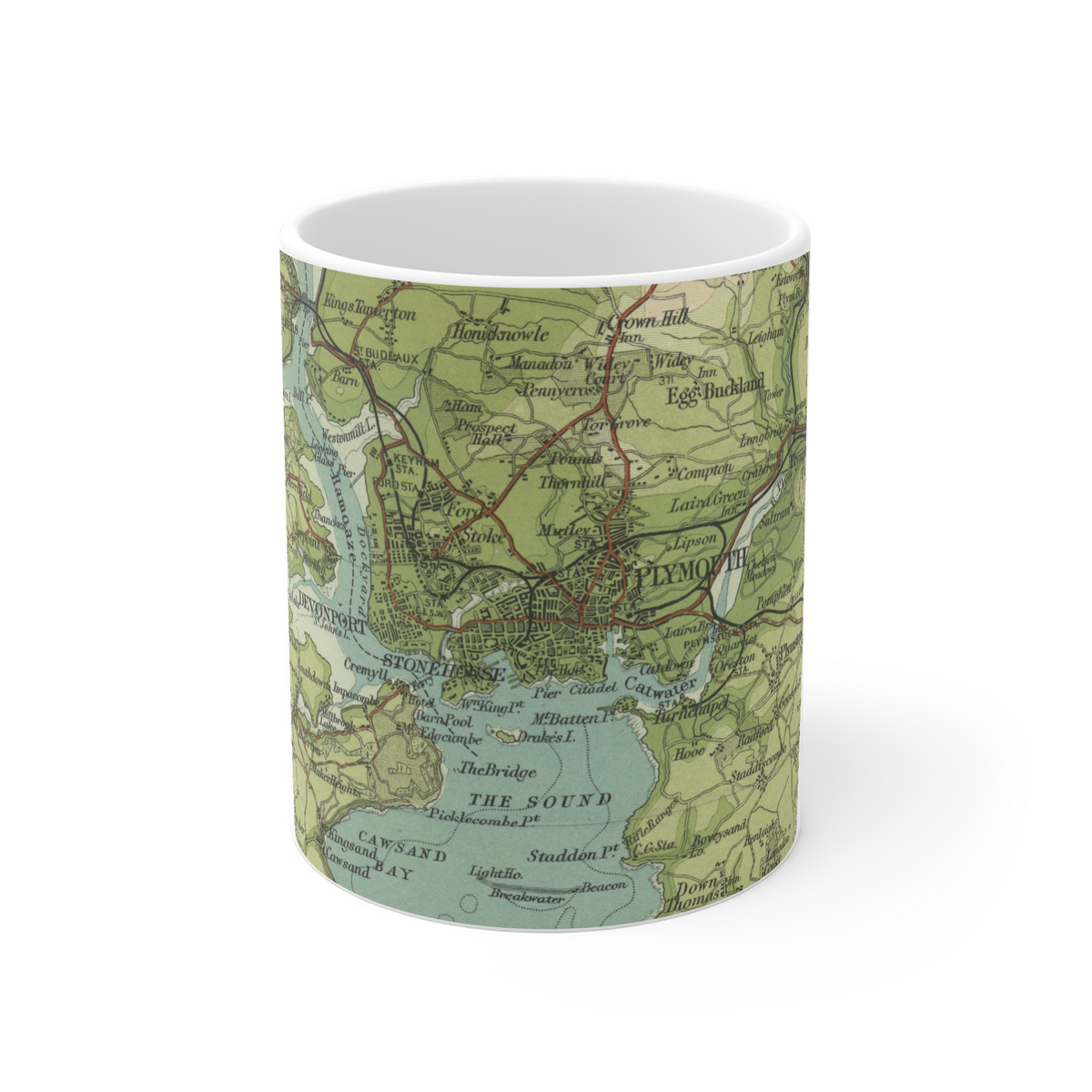 Plymouth historic map mug, Bartholomew Half-Inch, 1903 — product view 2