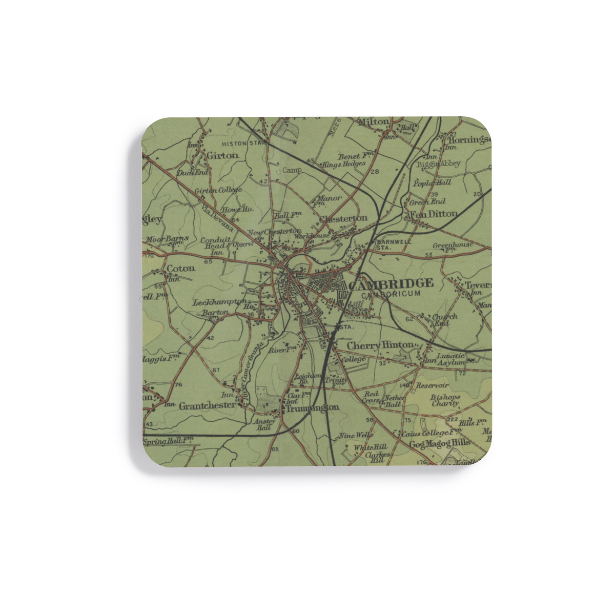 Cambridge historic map coaster, Bartholomew Half-Inch, 1902 — product view 2
