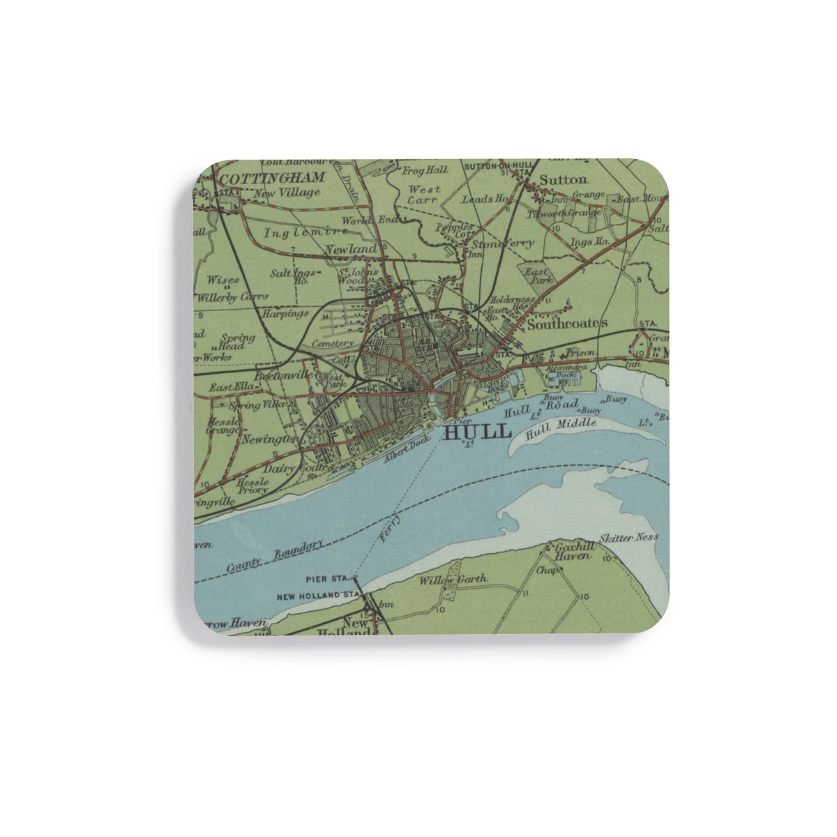Kingston-upon-Hull historic map coaster, Bartholomew Half-Inch, 1902 — product view 2