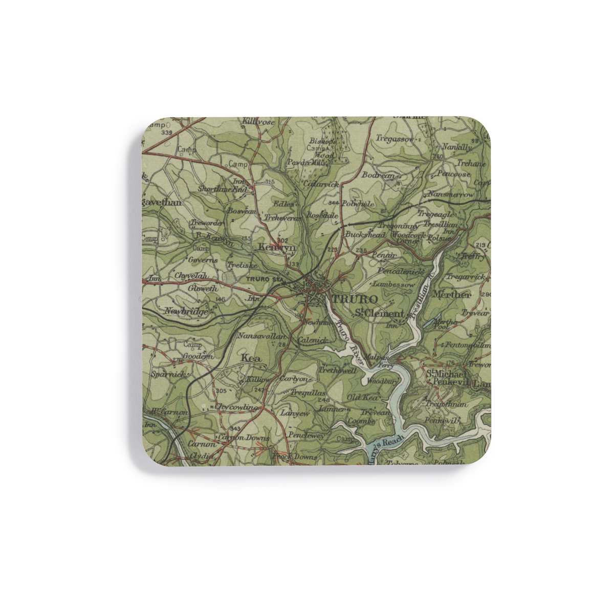 Truro historic map coaster, Bartholomew Half-Inch, 1903 — product view 2