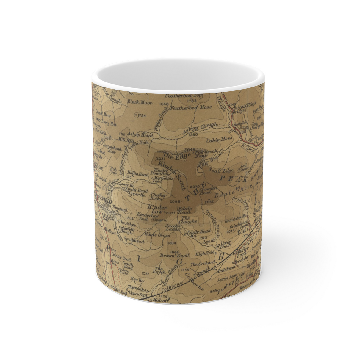 Kinder Scout historic map mug, Bartholomew Half-Inch, 1904 — product view 2
