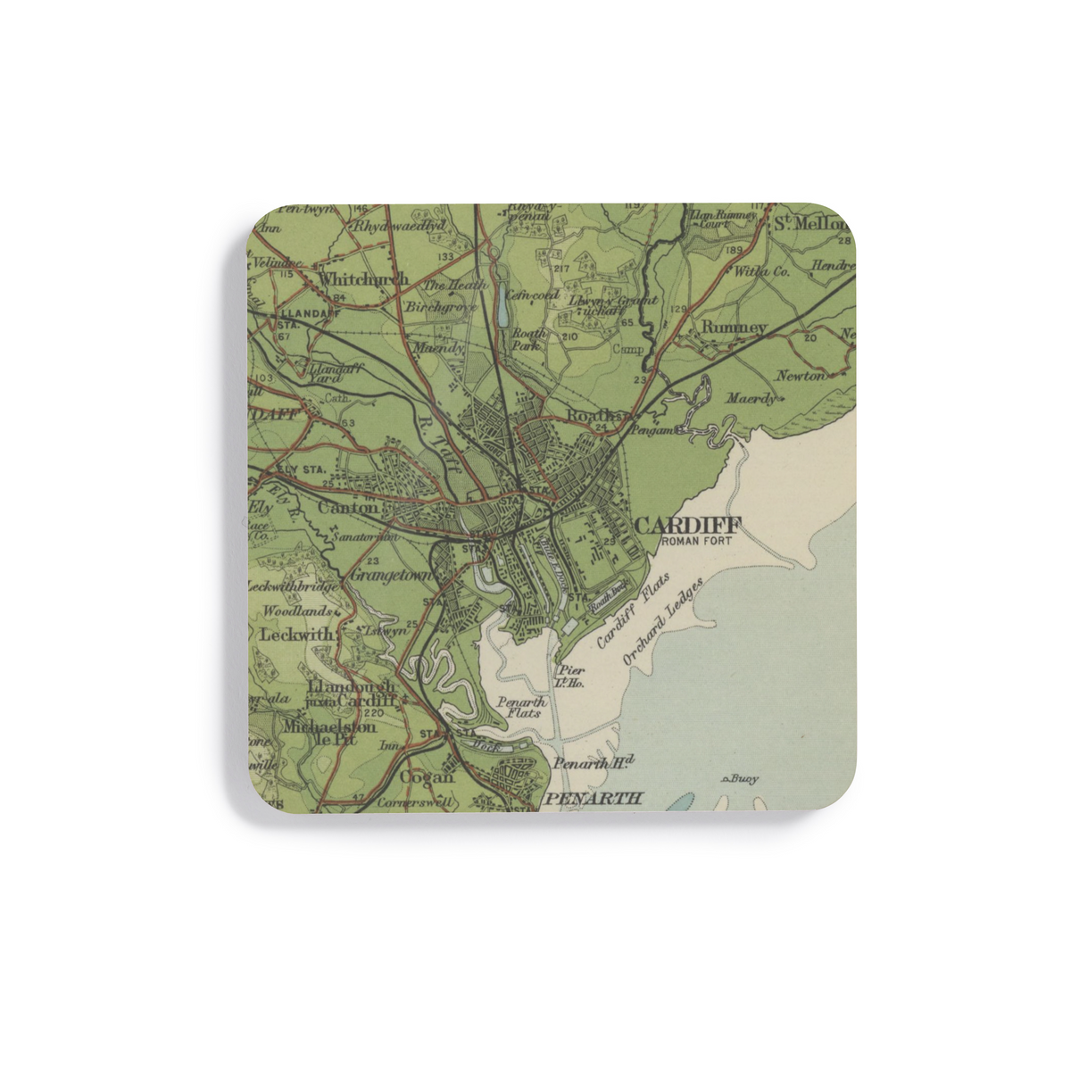Cardiff historic map coaster, Bartholomew Half-Inch, 1904 — product view 2