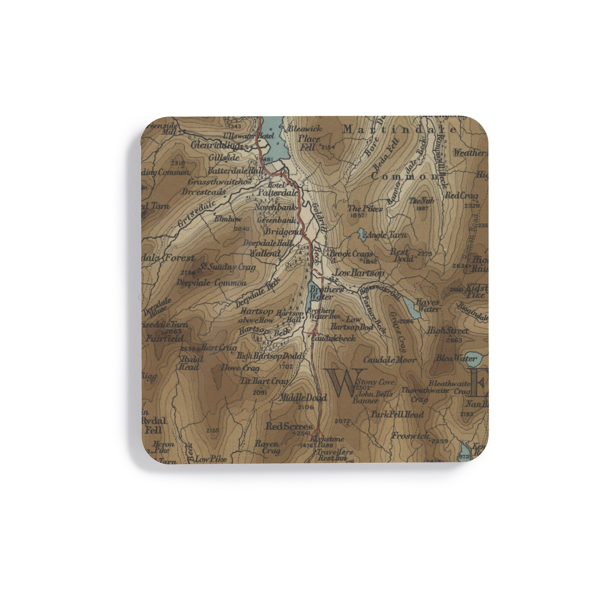 Brotherswater historic map coaster, Bartholomew Half-Inch, 1903 — product view 2