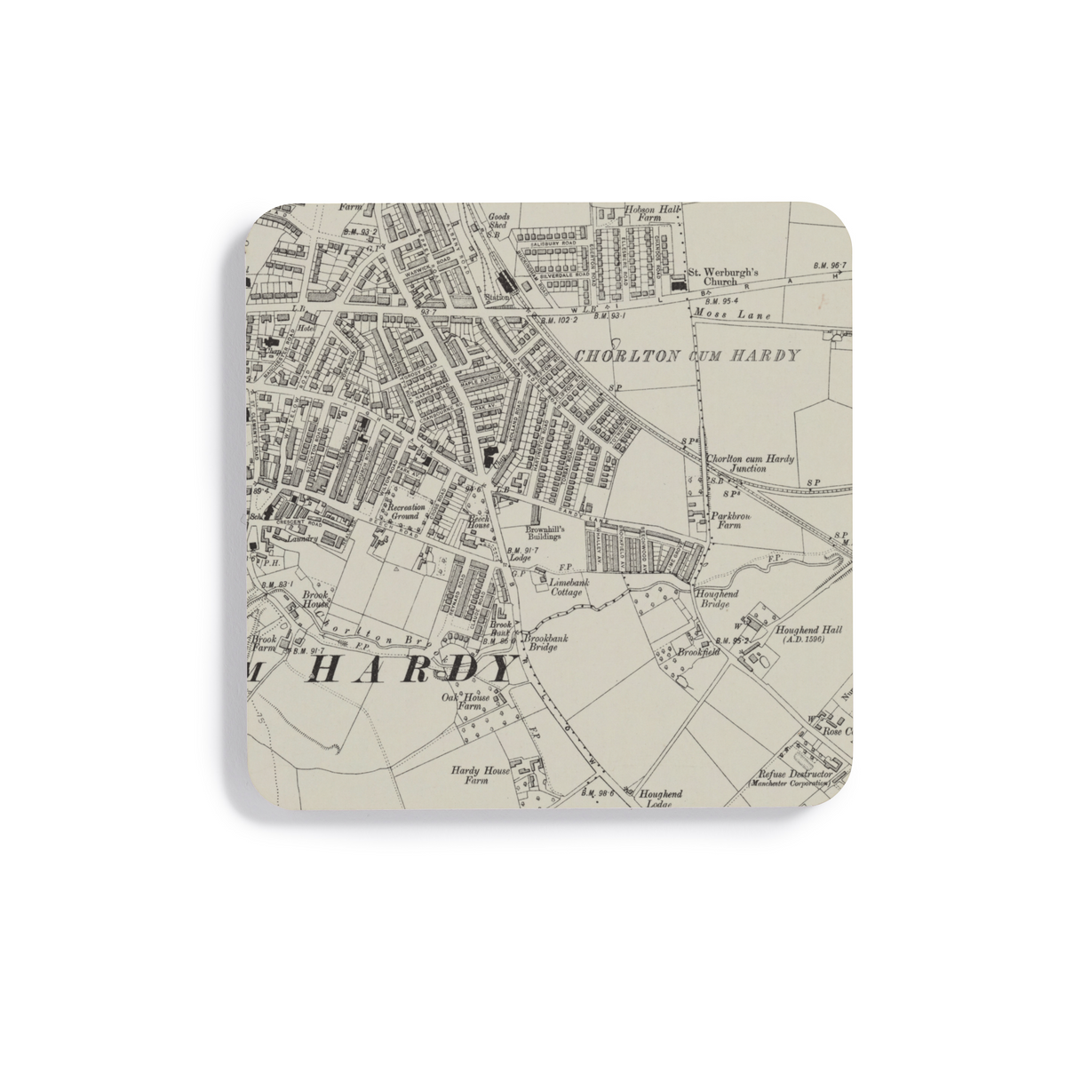 Chorlton-cum-Hardy historic map coaster, Ordnance Survey 6-inch, Second Edition — product view 2