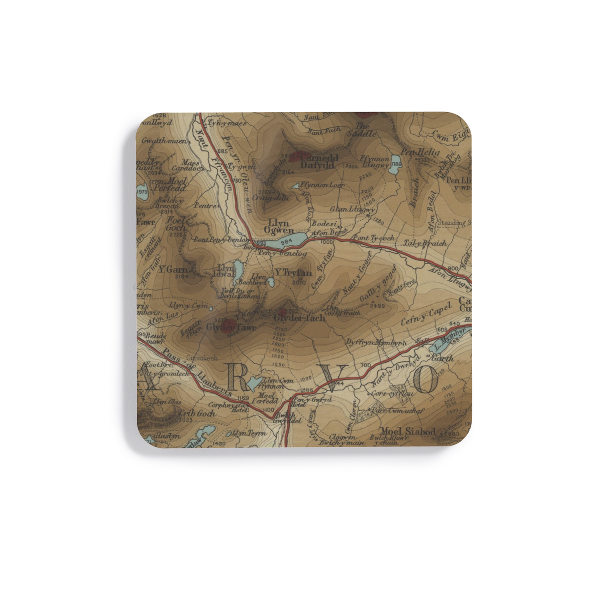 Tryfan historic map coaster, Bartholomew Half-Inch, 1904 — product view 2