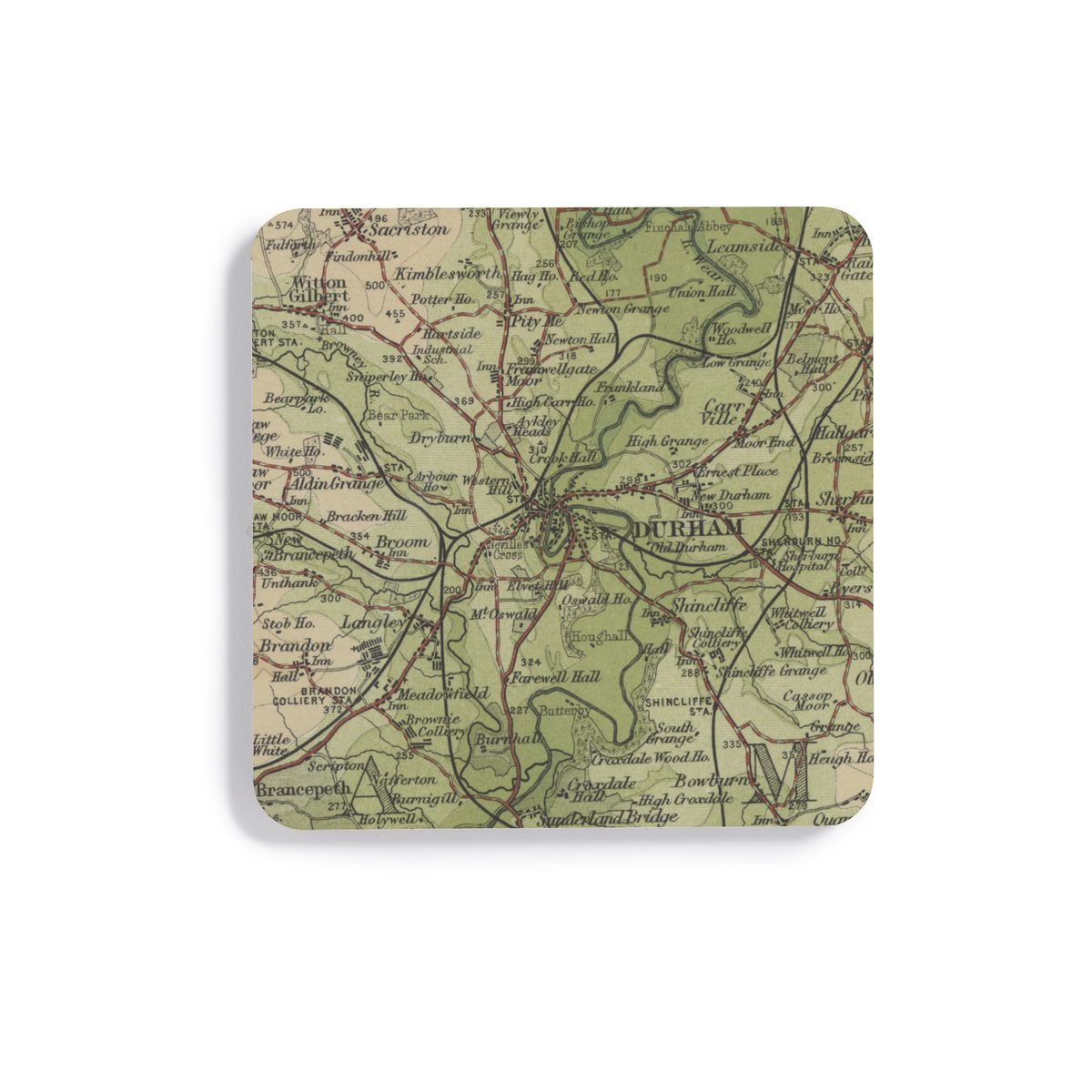 Durham historic map coaster, Bartholomew Half-Inch, 1904 — product view 2