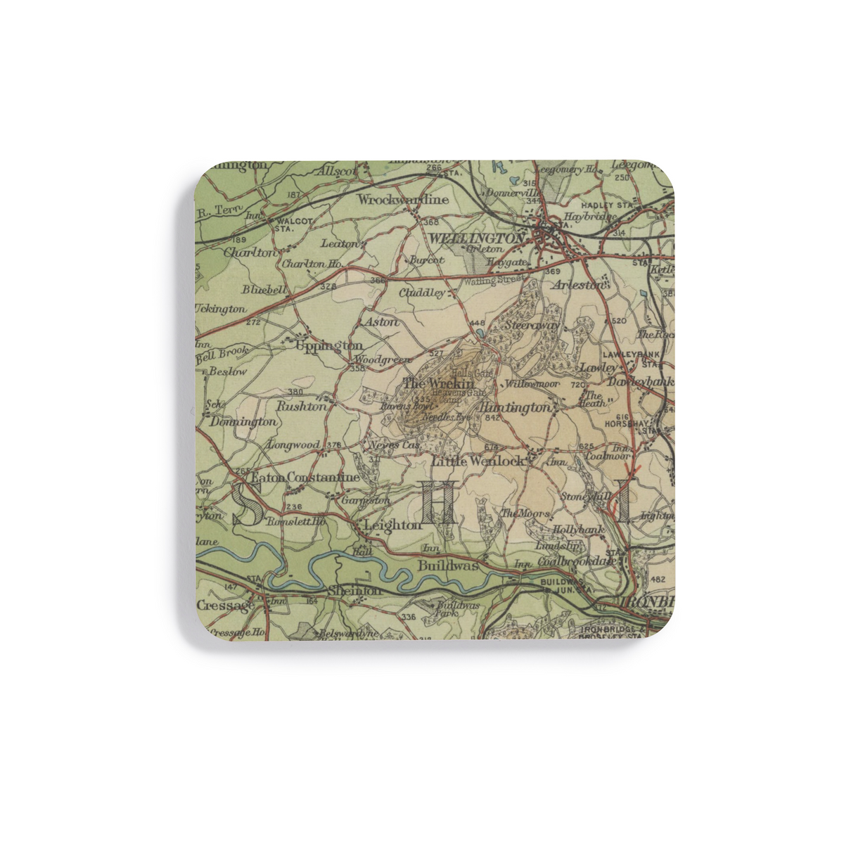The Wrekin historic map coaster, Bartholomew Half-Inch, 1903 — product view 2