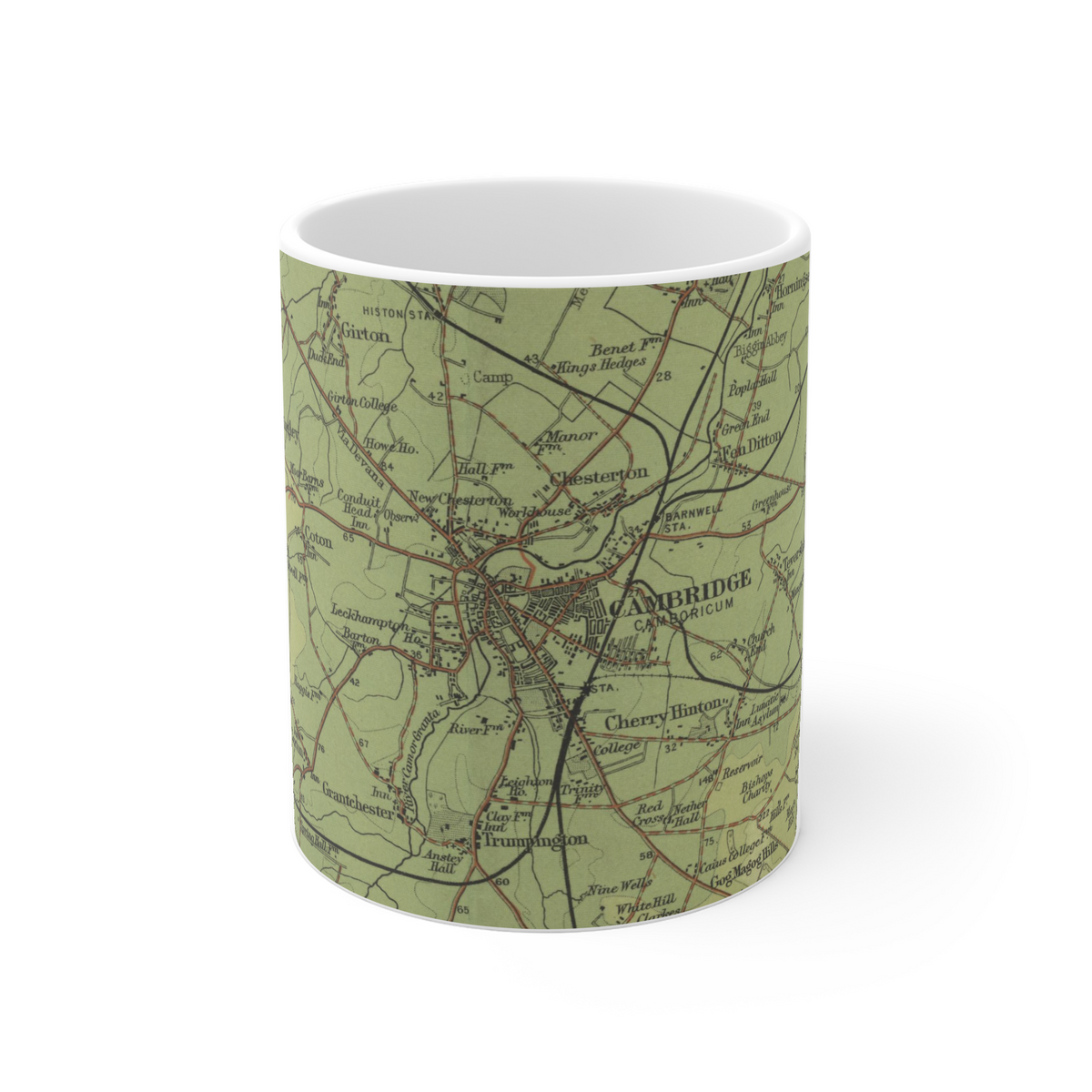Cambridge historic map mug, Bartholomew Half-Inch, 1902 — product view 2