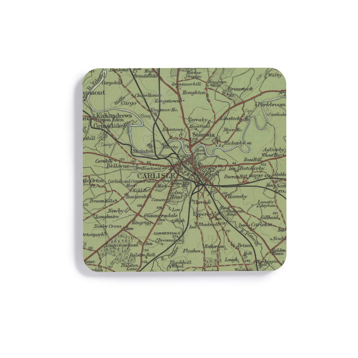 Carlisle historic map coaster, Bartholomew Half-Inch, 1903 — product view 2
