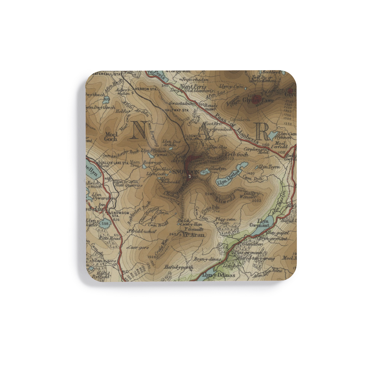 Yr Wyddfa (Snowdon) historic map coaster, Bartholomew Half-Inch, 1904 — product view 2