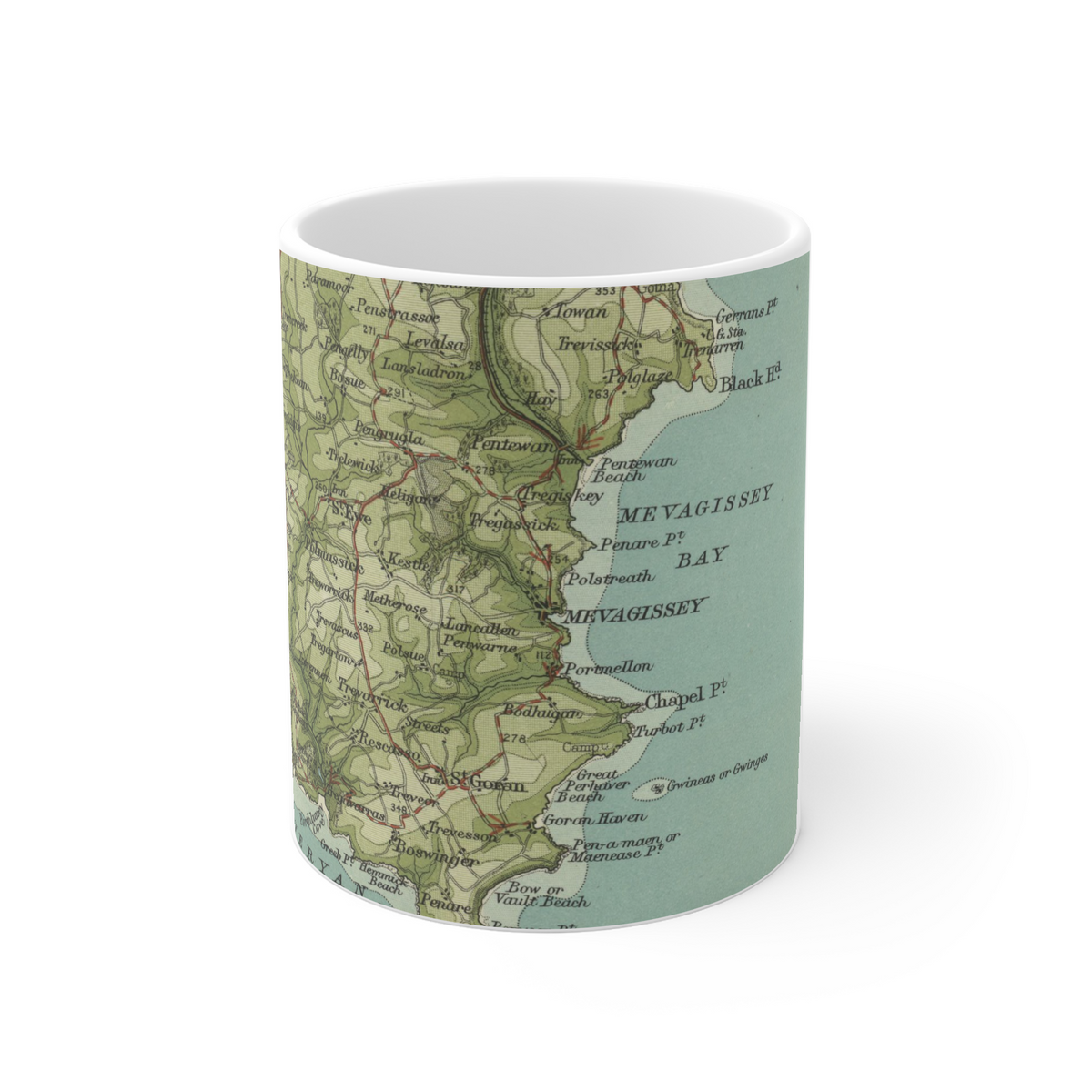 Mevagissey historic map mug, Bartholomew Half-Inch, 1903 — product view 2