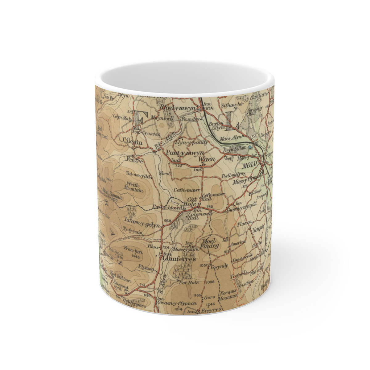 Moel Famau historic map mug, Bartholomew Half-Inch, 1902 — product view 2