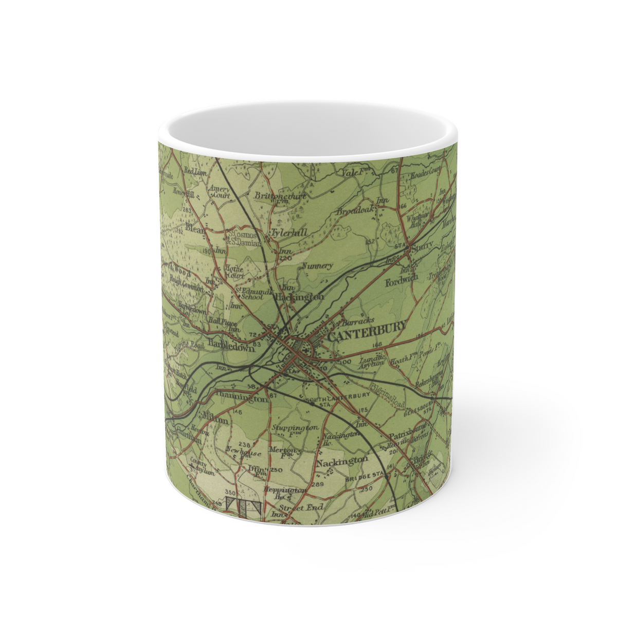 Canterbury historic map mug, Bartholomew Half-Inch, 1904 — product view 2