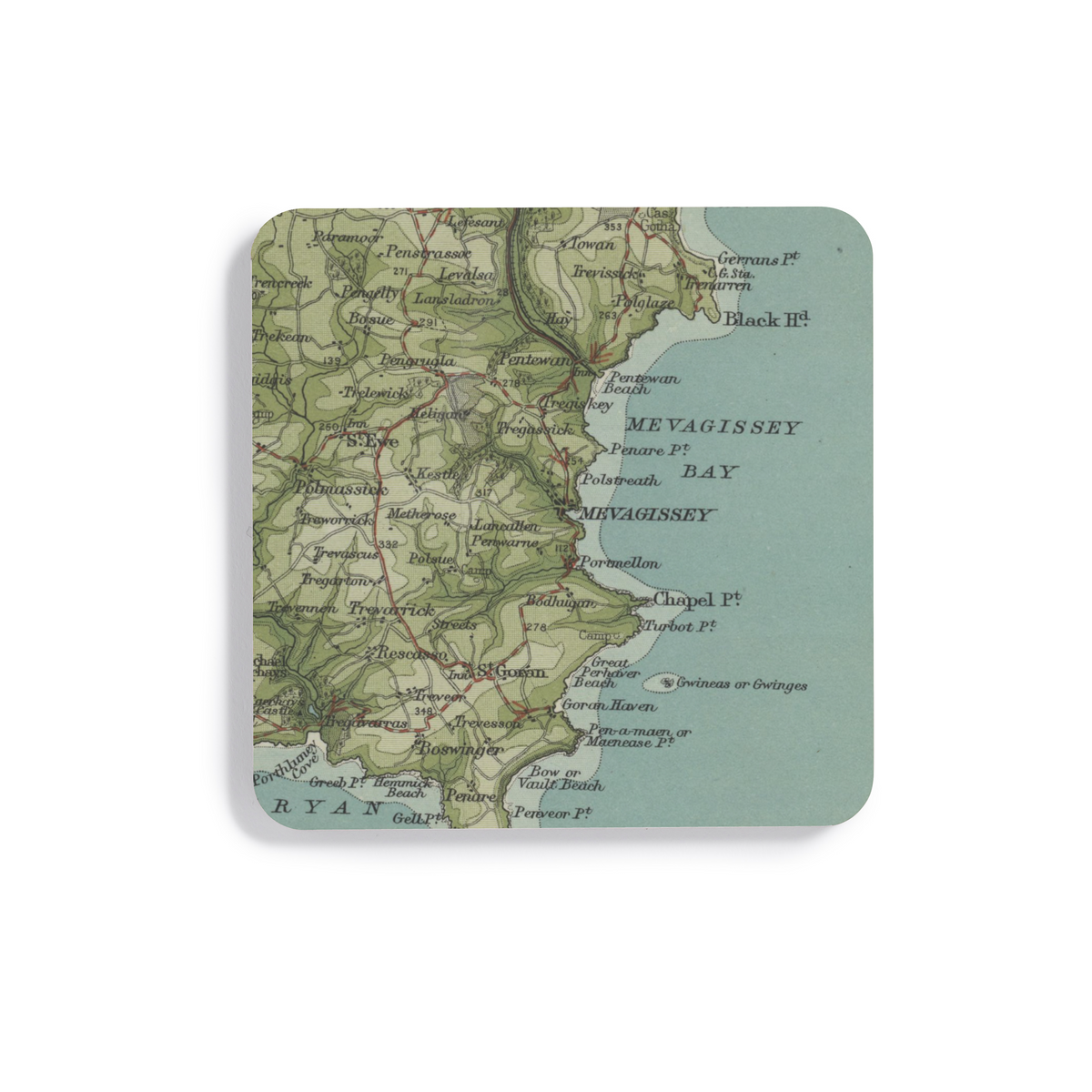 Mevagissey historic map coaster, Bartholomew Half-Inch, 1903 — product view 2