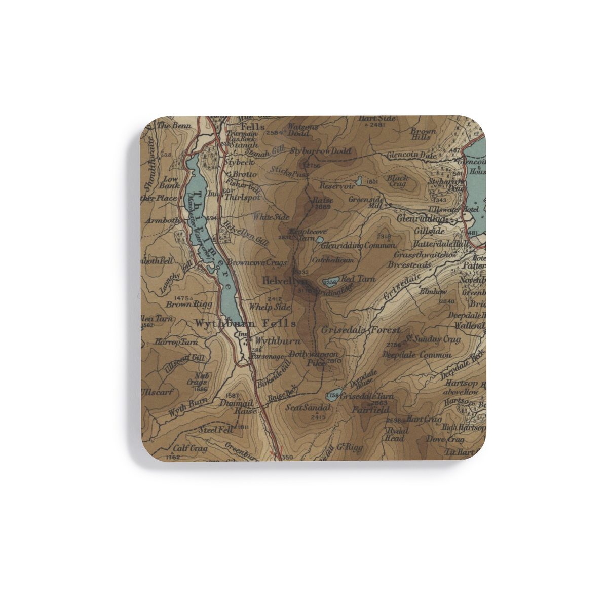 Helvellyn historic map coaster, Bartholomew Half-Inch, 1903 — product view 2