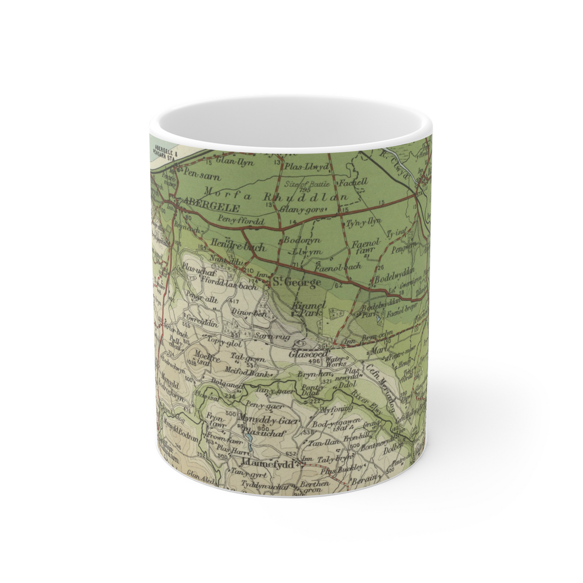 St Asaph historic map mug, Bartholomew Half-Inch, 1904 — product view 2