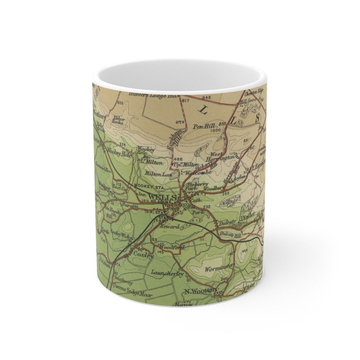 Wells historic map mug, Bartholomew Half-Inch, 1904 — product view 2