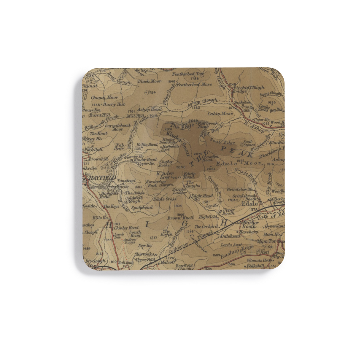 Kinder Scout historic map coaster, Bartholomew Half-Inch, 1904 — product view 2