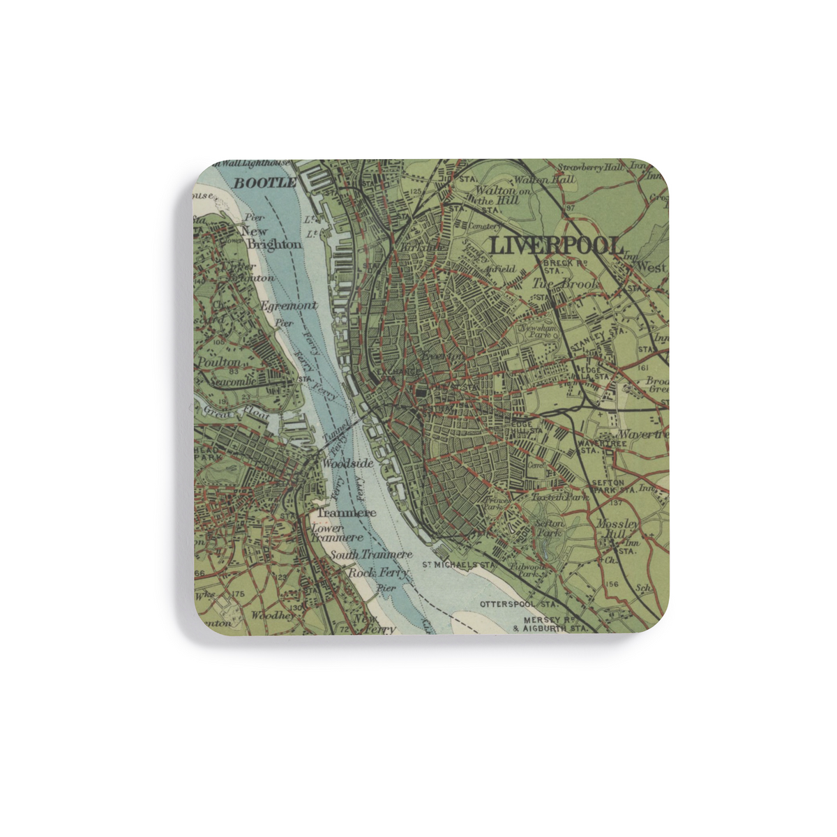 Liverpool historic map coaster, Bartholomew Half-Inch, 1904 — product view 2