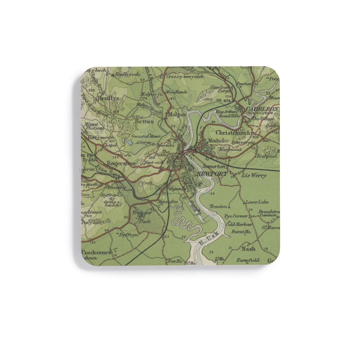 Newport historic map coaster, Bartholomew Half-Inch, 1904 — product view 2