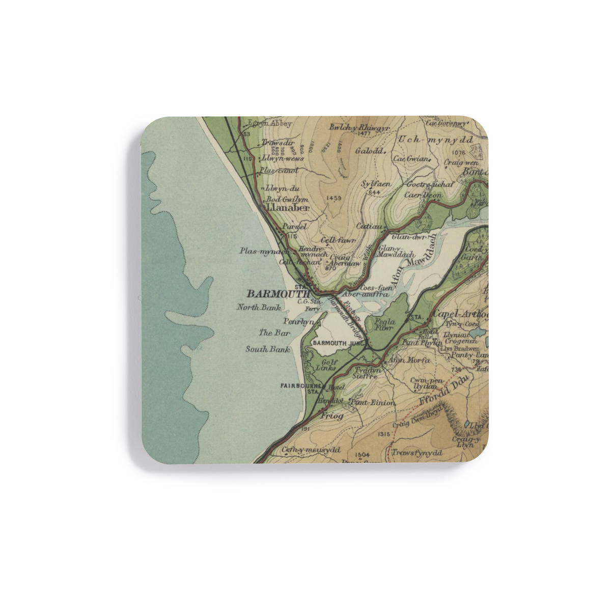 Barmouth historic map coaster, Bartholomew Half-Inch, 1905 — product view 2