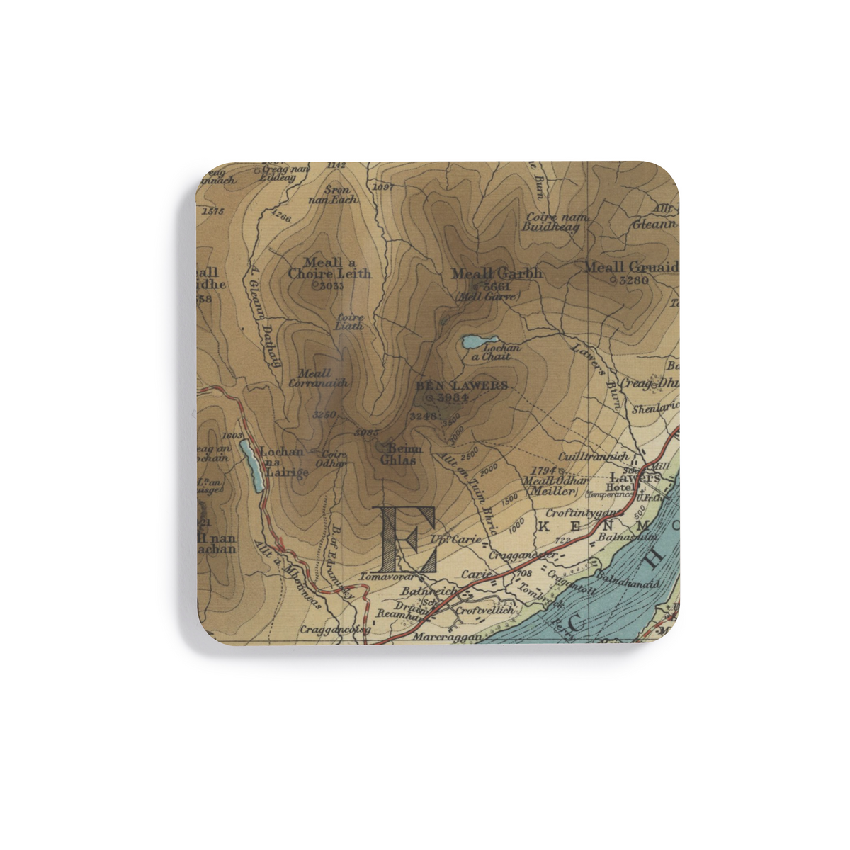 Ben Lawers historic map coaster, Bartholomew Half-Inch, 1903 — product view 2