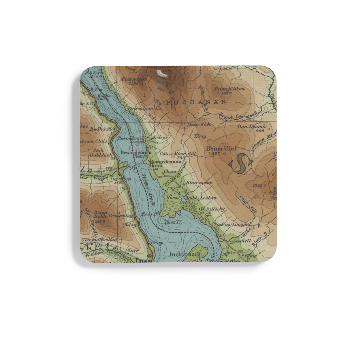 Loch Lomond historic map coaster, Bartholomew Half-Inch, 1902 — product view 2
