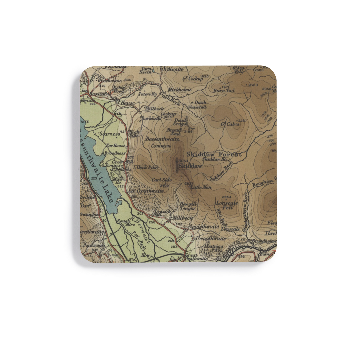Skiddaw historic map coaster, Bartholomew Half-Inch, 1903 — product view 2