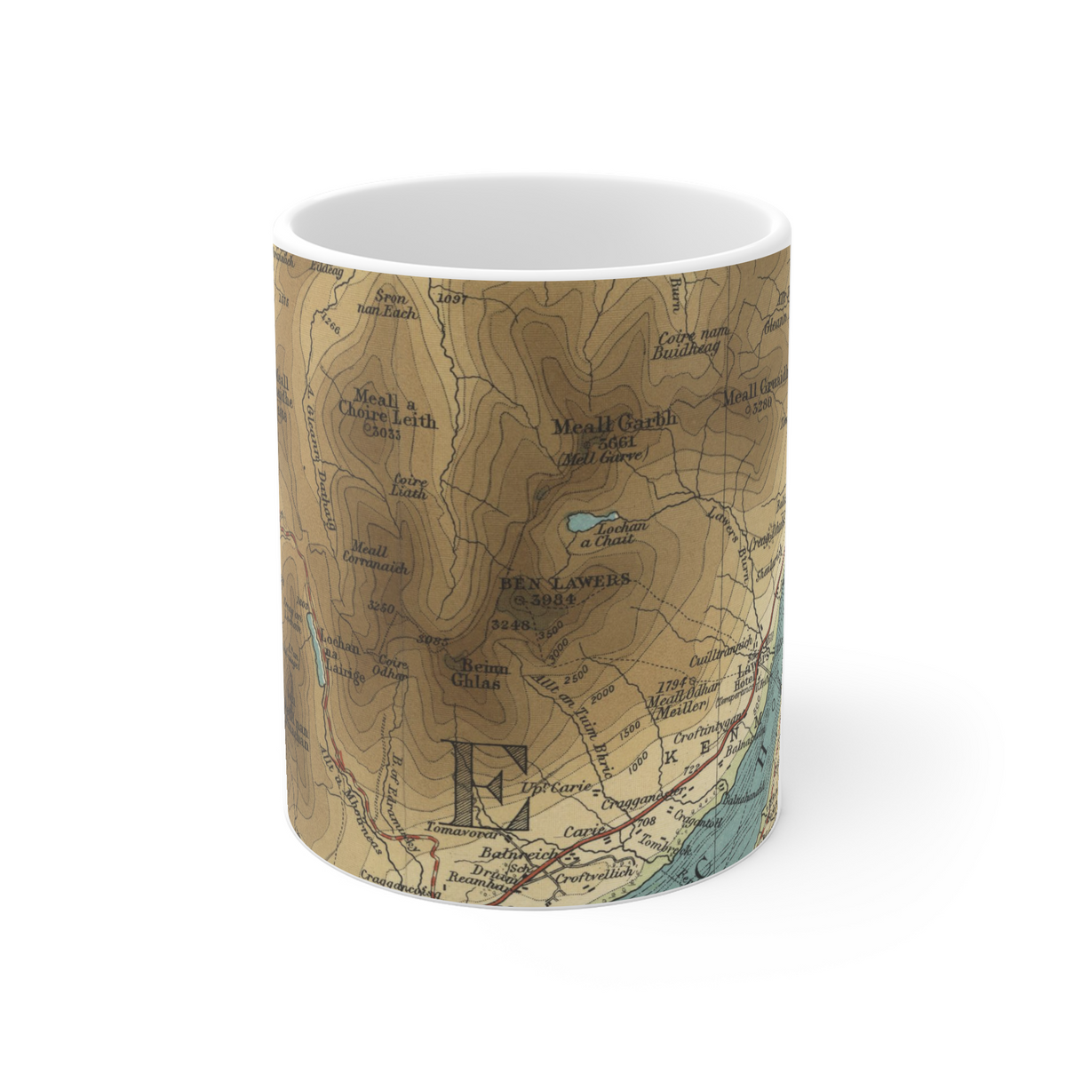 Ben Lawers historic map mug, Bartholomew Half-Inch, 1903 — product view 2