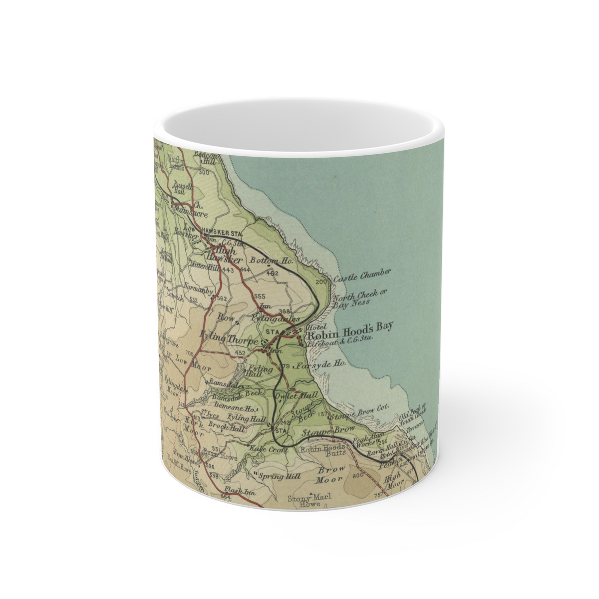 Robin Hood’s Bay historic map mug, Bartholomew Half-Inch, 1903 — product view 2